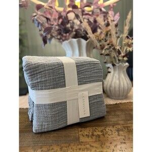 King Textured Chambray Cotton Duvet Cover & Sham Set Dark Teal Blue NEW